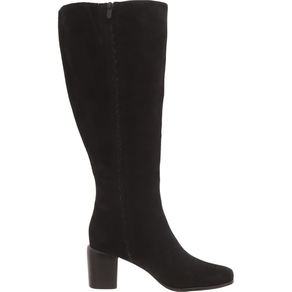 Vince Black Suede Knee-High Block Heel Boots